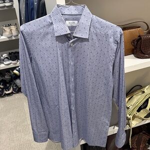 Eton Men's Light Blue Geometric Dress Shirt (Slim 16 41)